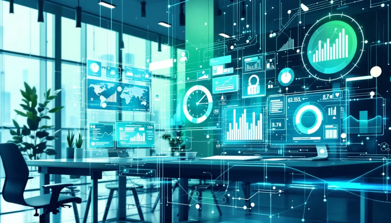 Un centre de contrôle numérique avec des écrans montrant des graphiques et des flux de données pour illustrer la gestion efficace des données.
