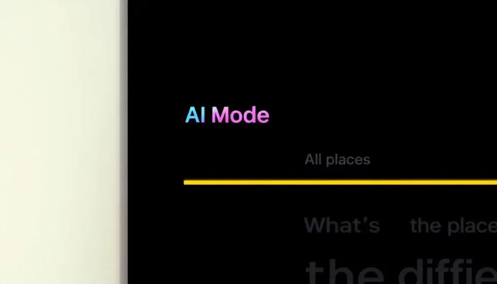 Interface d'application affichant "AI Mode" avec options et texte explicatif sur fond noir.