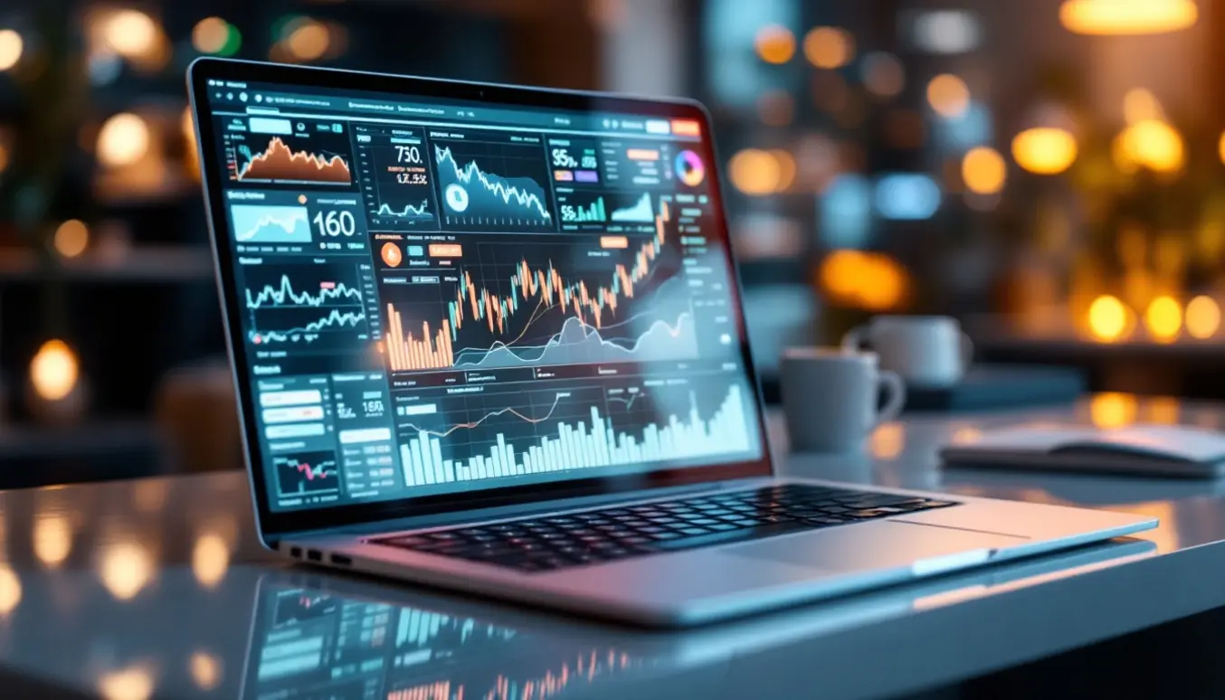 Une configuration numérique avec des graphiques et des icônes symbolisant la croissance et la monétisation des contenus en ligne grâce à l'intelligence artificielle.
