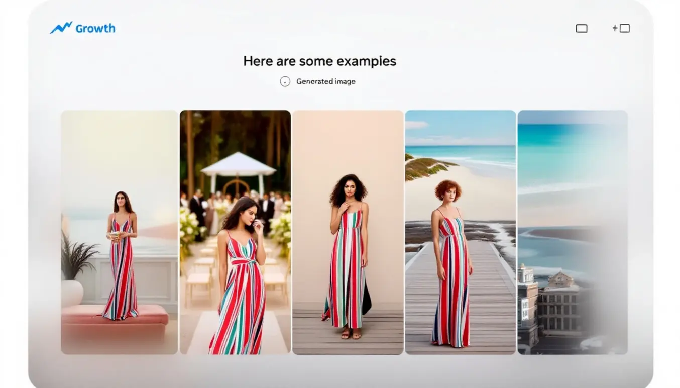 Trois femmes portant des robes à rayures colorées, posant dans des environnements variés en plein air.