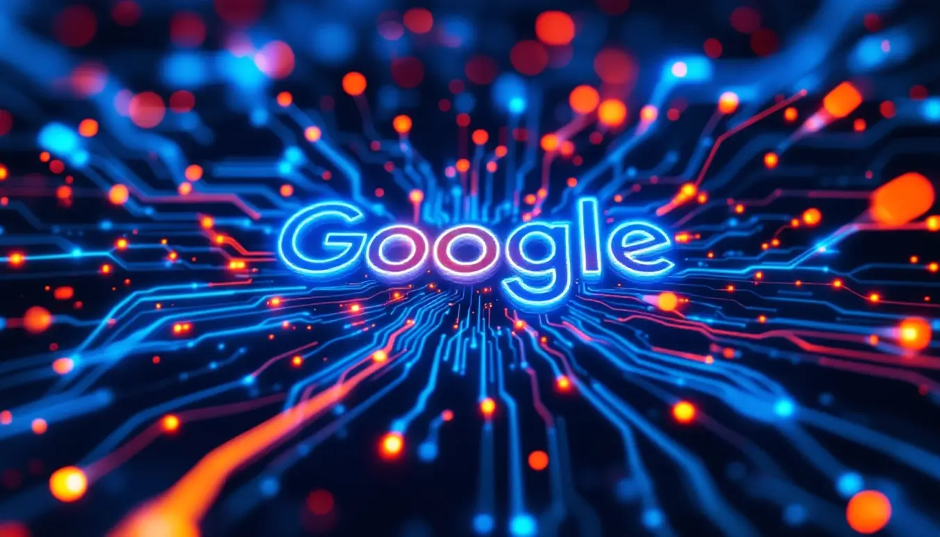 Une illustration d'une organisation technologique connectée avec des circuits et des flux de données représentant l'intelligence artificielle et l'innovation.