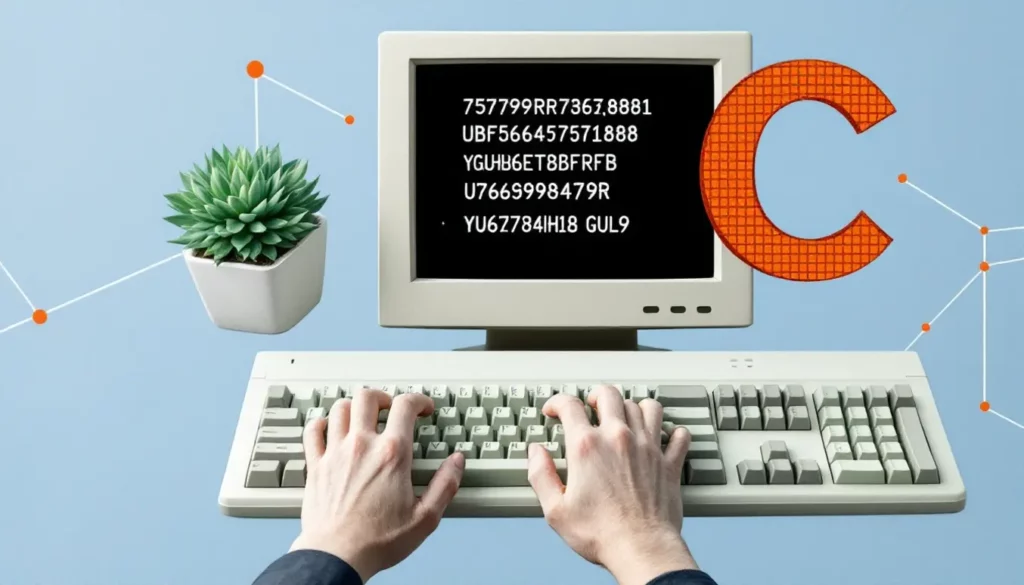 Clavier et monitor affichant du code sur un fond bleu, avec une plante succulente à côté, symbole de tech et esthétique.