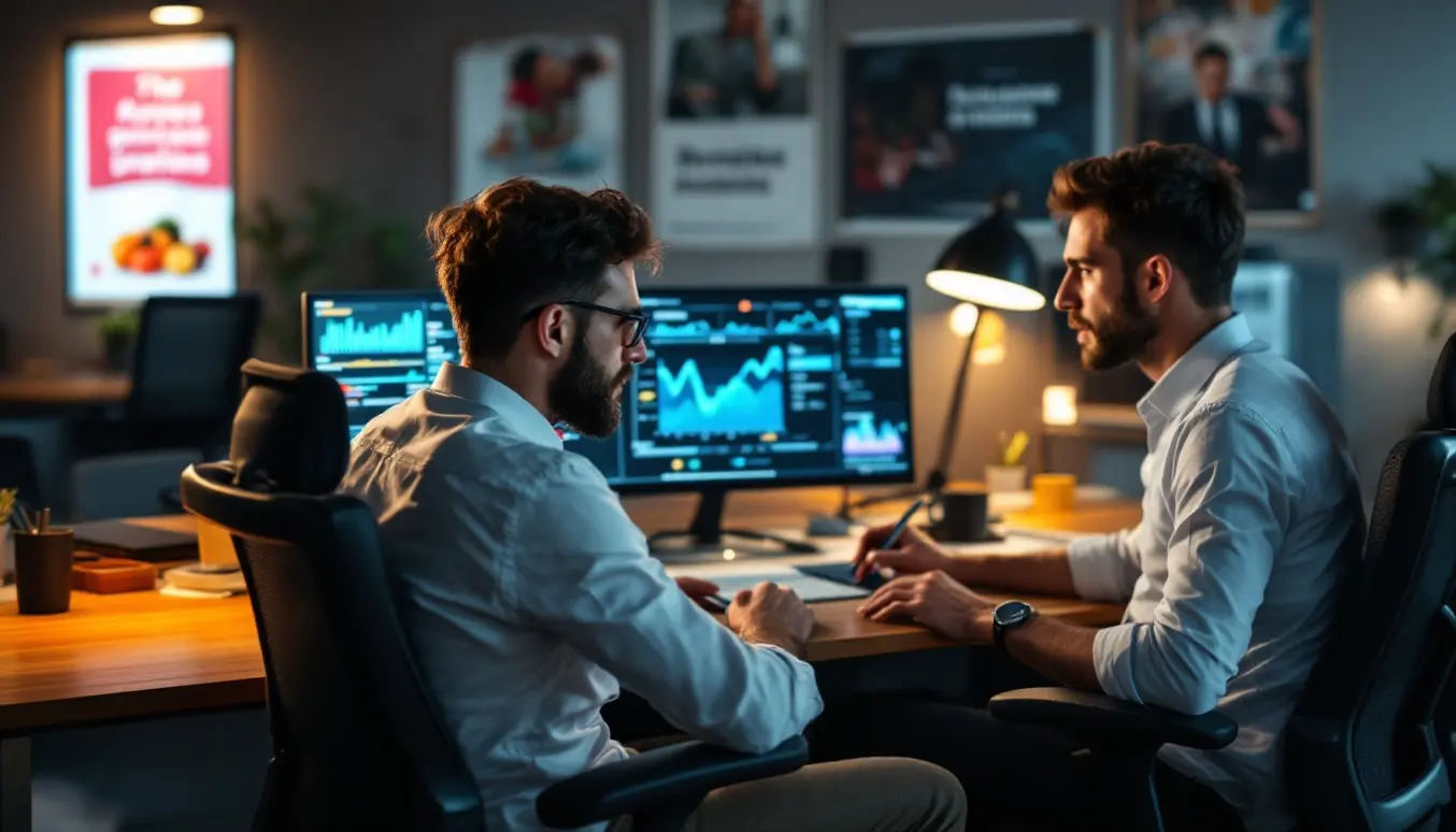 Des professionnels travaillant devant des écrans affichant des statistiques et des publicités, symbolisant l’impact sur les éditeurs et leurs stratégies publicitaires.