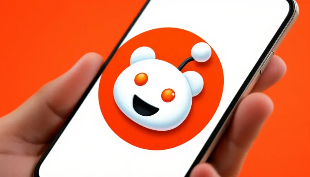 Logo de Reddit affiché sur un smartphone avec un arrière-plan orange vif.