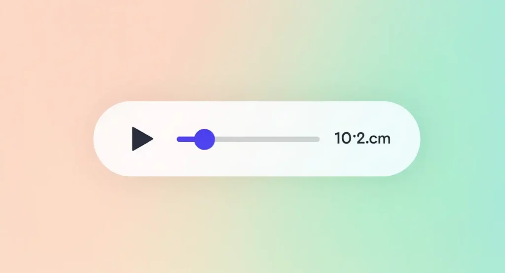 Curseur interactif avec une valeur de 10² cm sur un fond dégradé doux en rose et vert.