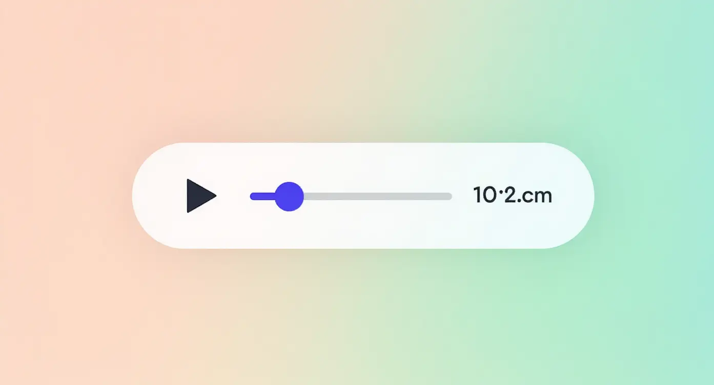 Curseur interactif avec une valeur de 10² cm sur un fond dégradé doux en rose et vert.
