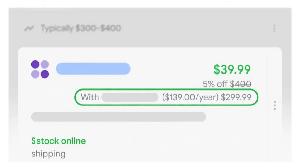 Prix affiché de $39.99 avec une réduction de 5% sur un total de $400 et options d'abonnement.