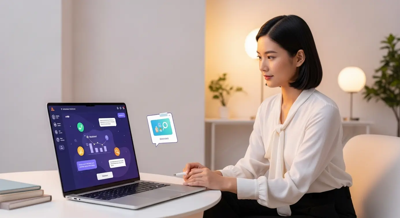 Une personne utilise un ordinateur pour rechercher des informations avec l'aide d'un assistant numérique interactif.