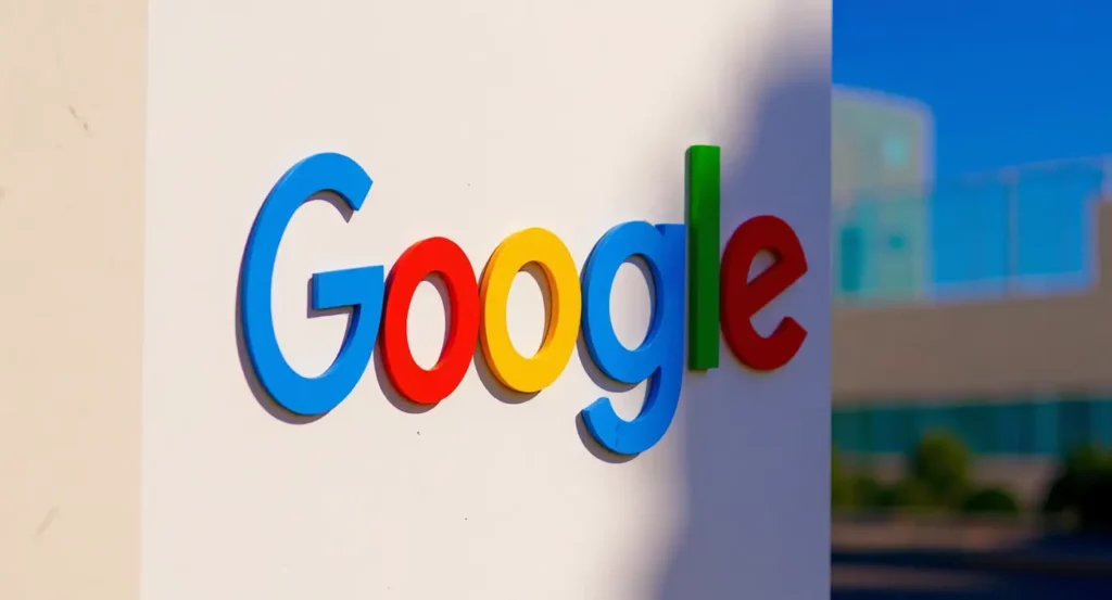 Logo coloré de Google en relief sur un fond blanc, symbolisant l'innovation numérique.