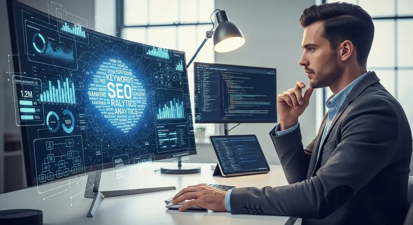 Un professionnel examine des données et des graphiques liés à l'optimisation pour améliorer la visibilité en ligne.