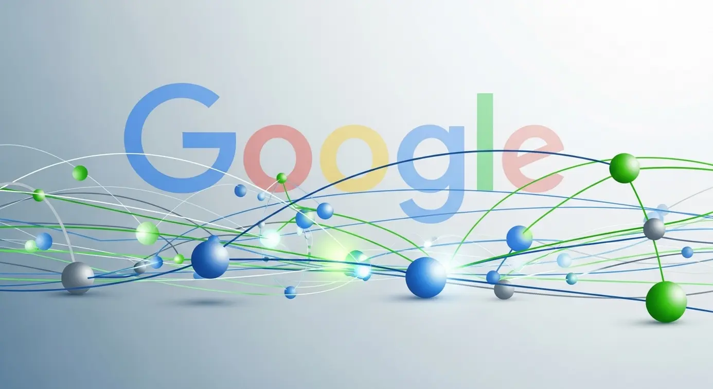 Une image représentant un réseau de nœuds et de connexions avec le logo de Google en arrière-plan, symbolisant un modèle de graphique de fondation.
