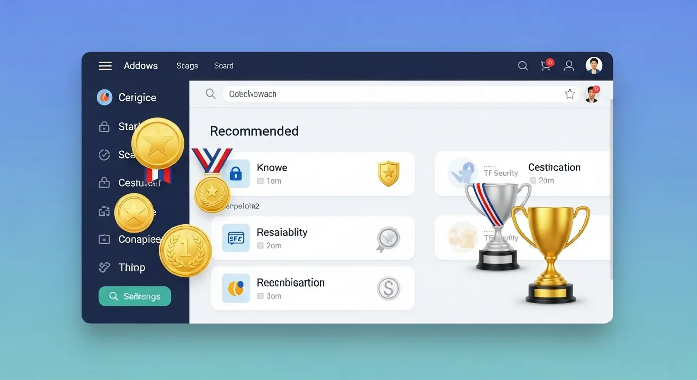 Une représentation graphique de sites internet réputés, avec des icônes de certificats et badges de confiance symbolisant leur fiabilité.