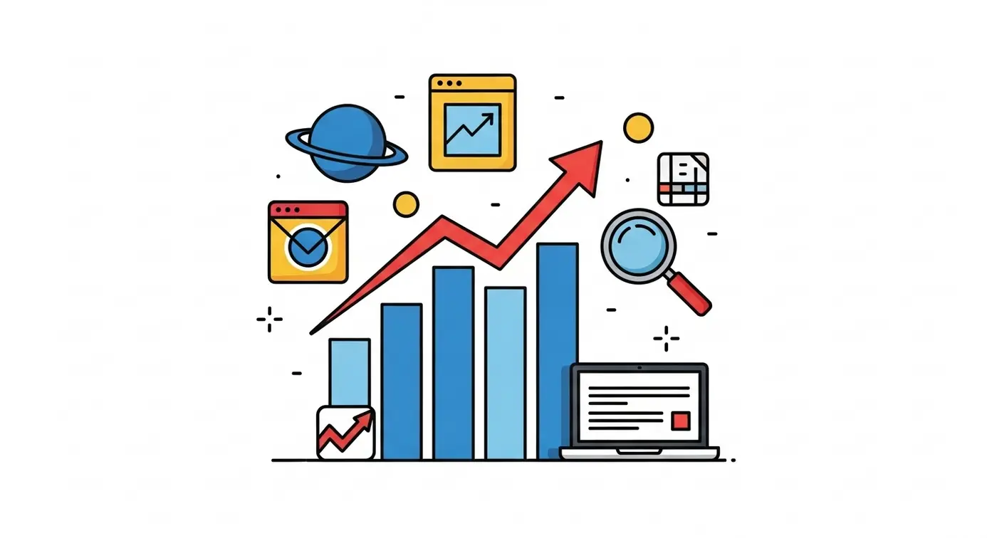 Une image montrant un graphique en croissance entouré d’icônes de navigateurs web, symbolisant l’évolution et l’impact futur du marché.