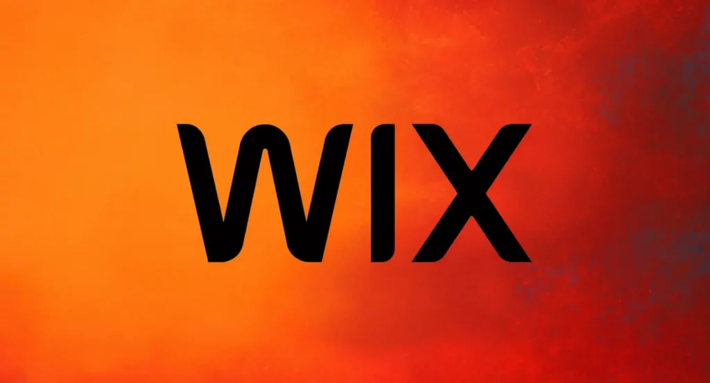 Logo de Wix sur fond dégradé orange, symbole de création de sites web et d'outils numériques.