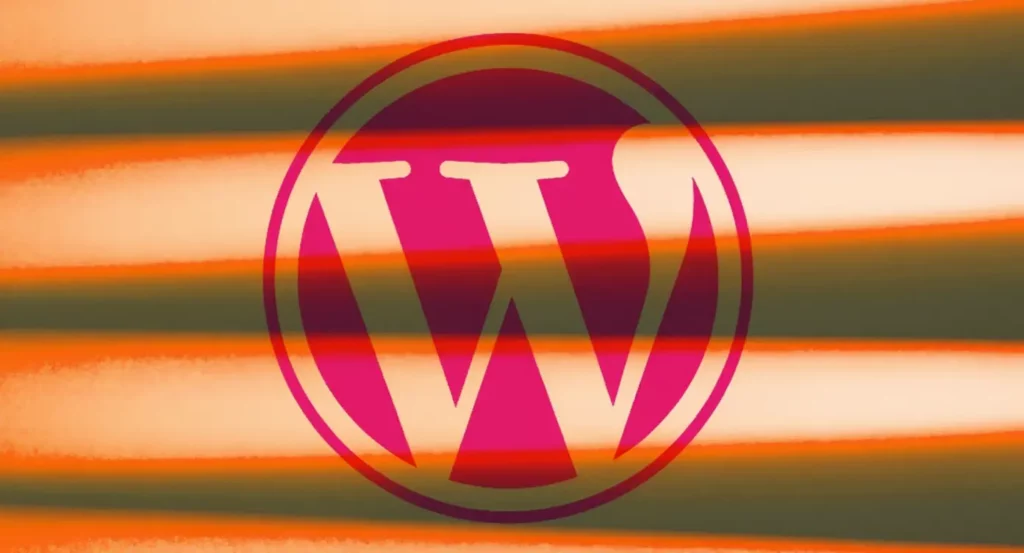 Logo de WordPress avec des lignes colorées en arrière-plan, représentant le développement web et le blogging.