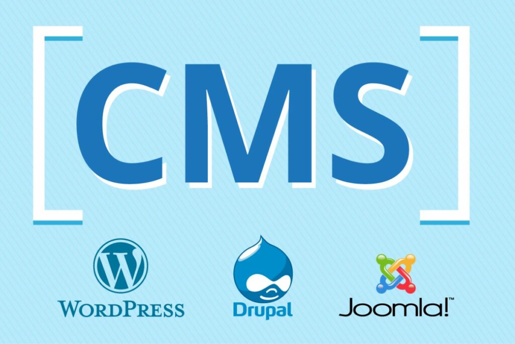 Logos WordPress, Drupal et Joomla illustrant la comparaison des performances CMS – Analyse Core Web Vitals 2025