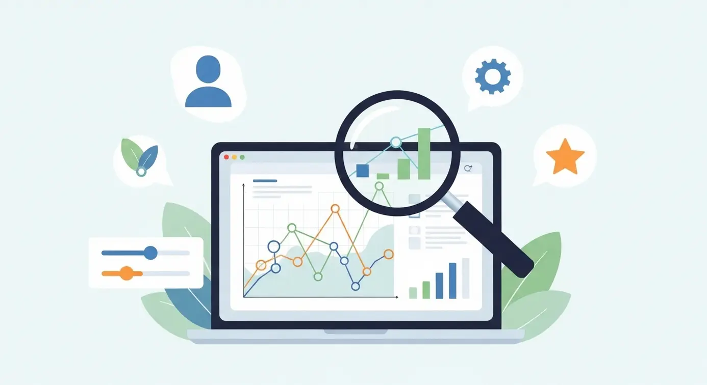 Une image représentant un processus de recherche personnalisé avec un ordinateur, des icônes d’analyse et de préférences dans un style infographique professionnel.