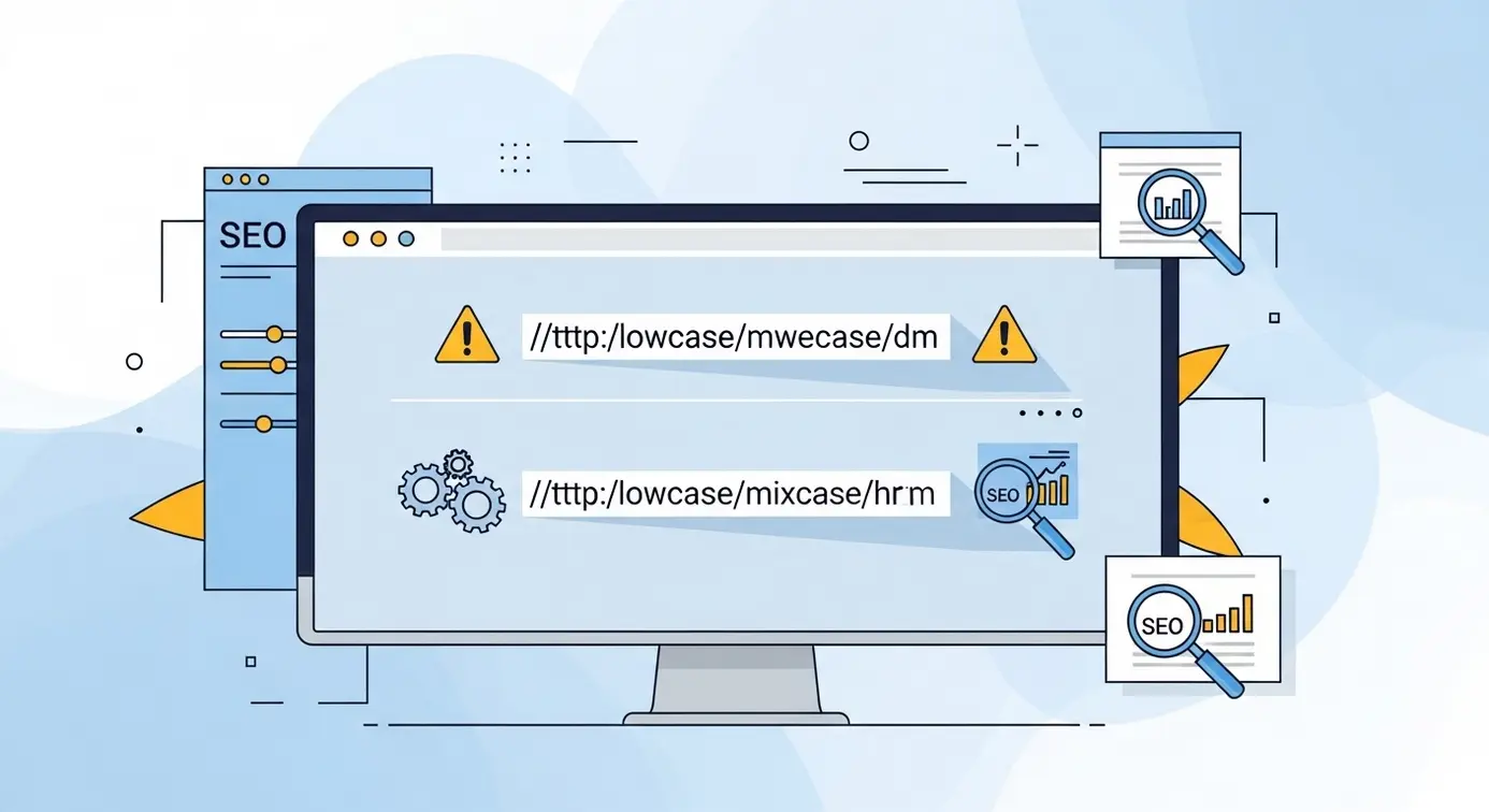 Une image montrant deux versions d'une URL avec des différences de casse, soulignant le problème d'incohérence dans le référencement.