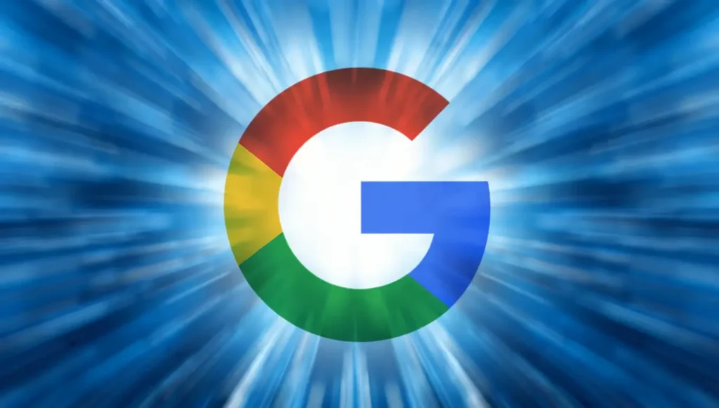 Logo coloré de Google surfond lumineux, symbolisant la recherche et l'innovation en ligne.