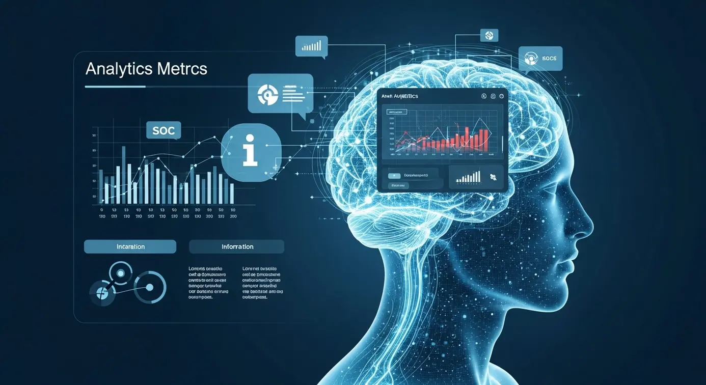 Une représentation graphique illustrant l'intégration de l'intelligence artificielle dans l'analyse de données, avec des éléments numériques et des flux d’informations.