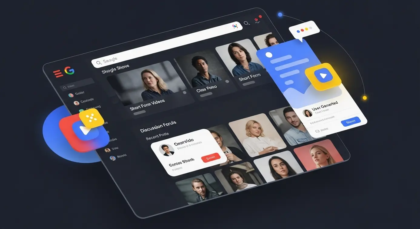 Une image illustrant une plateforme en ligne avec des vidéos courtes, des messages de forums et des contenus créés par les utilisateurs, symbolisant les nouvelles orientations d'expérience utilisateur.