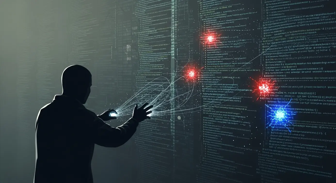 Une illustration montrant une tentative d'infiltration informatique par une attaque exploitant une faille de sécurité avec des éléments de code malveillant.