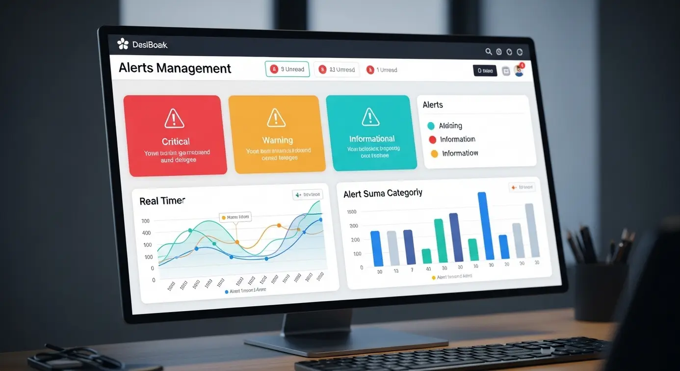 Capture d'écran d'un tableau de bord numérique montrant des graphiques et des notifications pour la gestion en temps réel des alertes.
