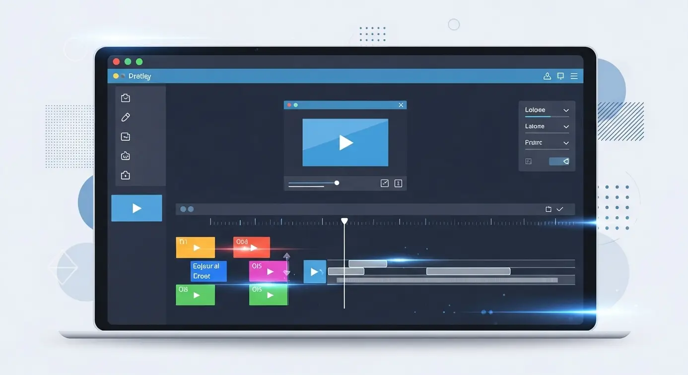 Une interface de montage vidéo sur un écran numérique, mettant en avant une timeline simplifiée avec des clips courts, symbolisant l’innovation dans la création de contenu.